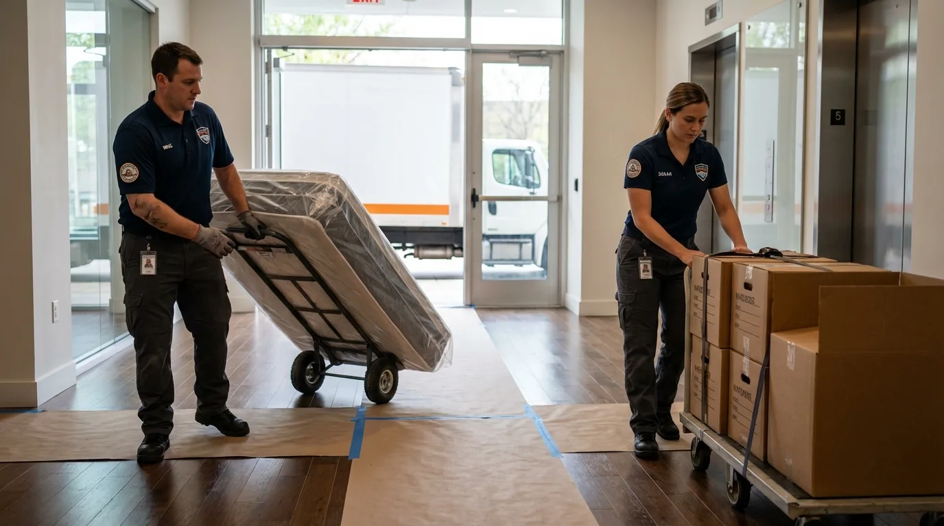 Professional apartment movers loading elevator in Drexel Hill, PA